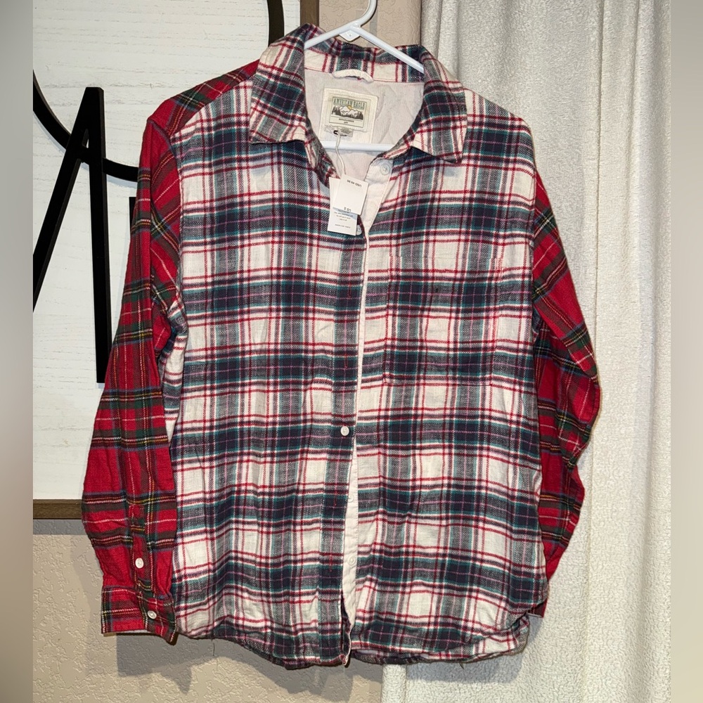 American Eagle Outfitters‎ colorblock tartan plaid flannel shirt new